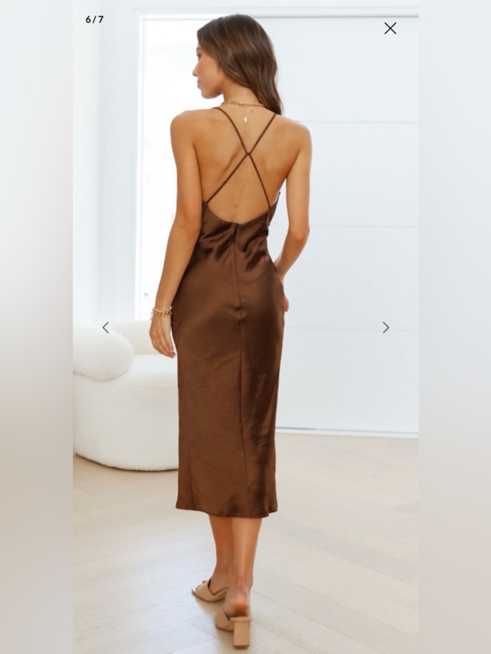 Hello Molly Chocolate Brown Satin Slip Midi Dress - Picture 3 of 8